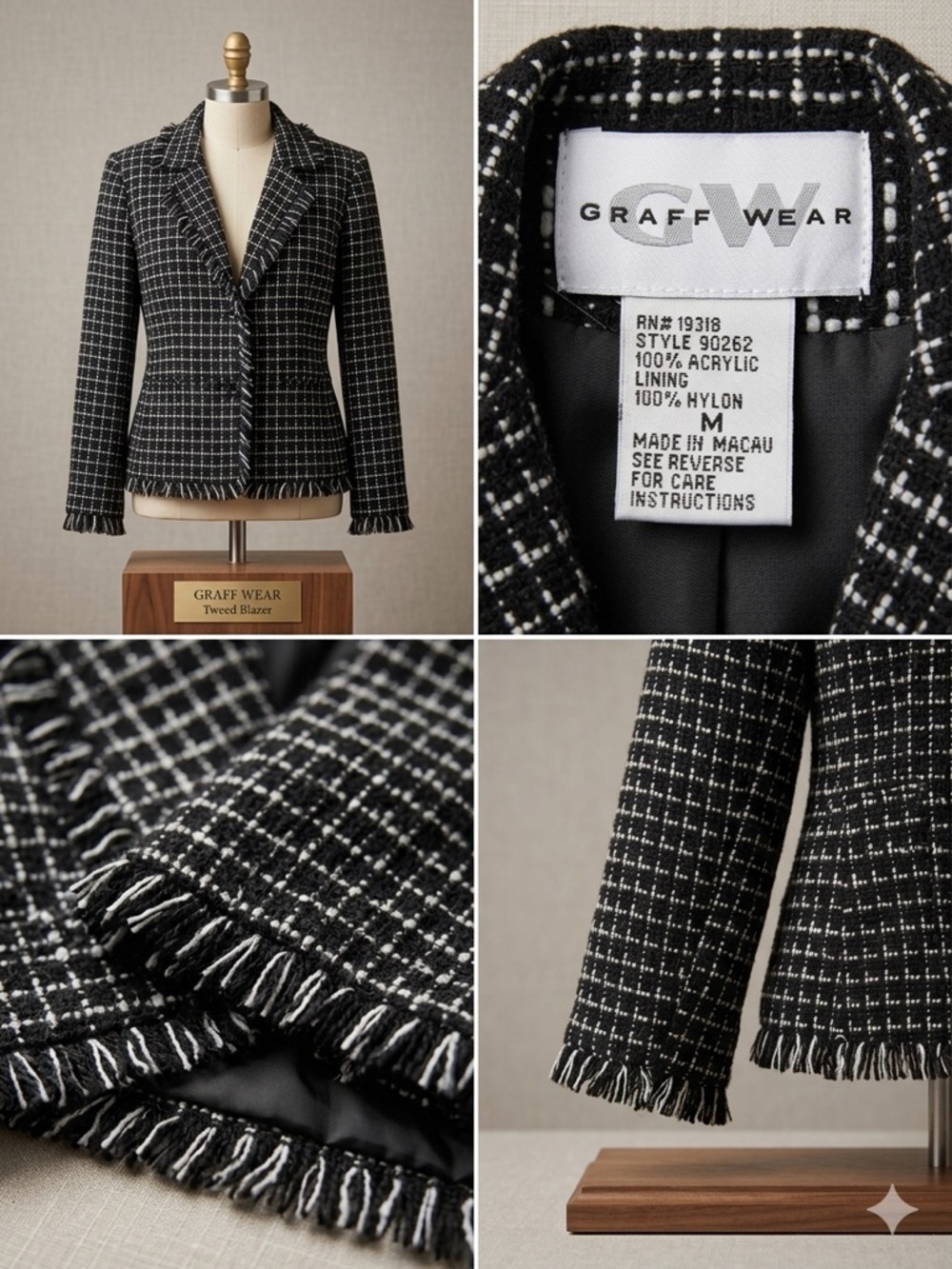 Black & White Tweed Fringe Blazer